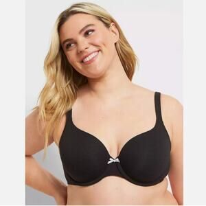 Cacique Bra 50D Lightly Lined Wired T-Shirt Bra Black with Bow‎ Lane Bryant